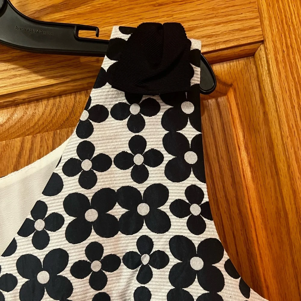 RSVP by Talbots Navy Blue & White Jacquard Daisy-Print Fit‎ & Flare Dress Size 8